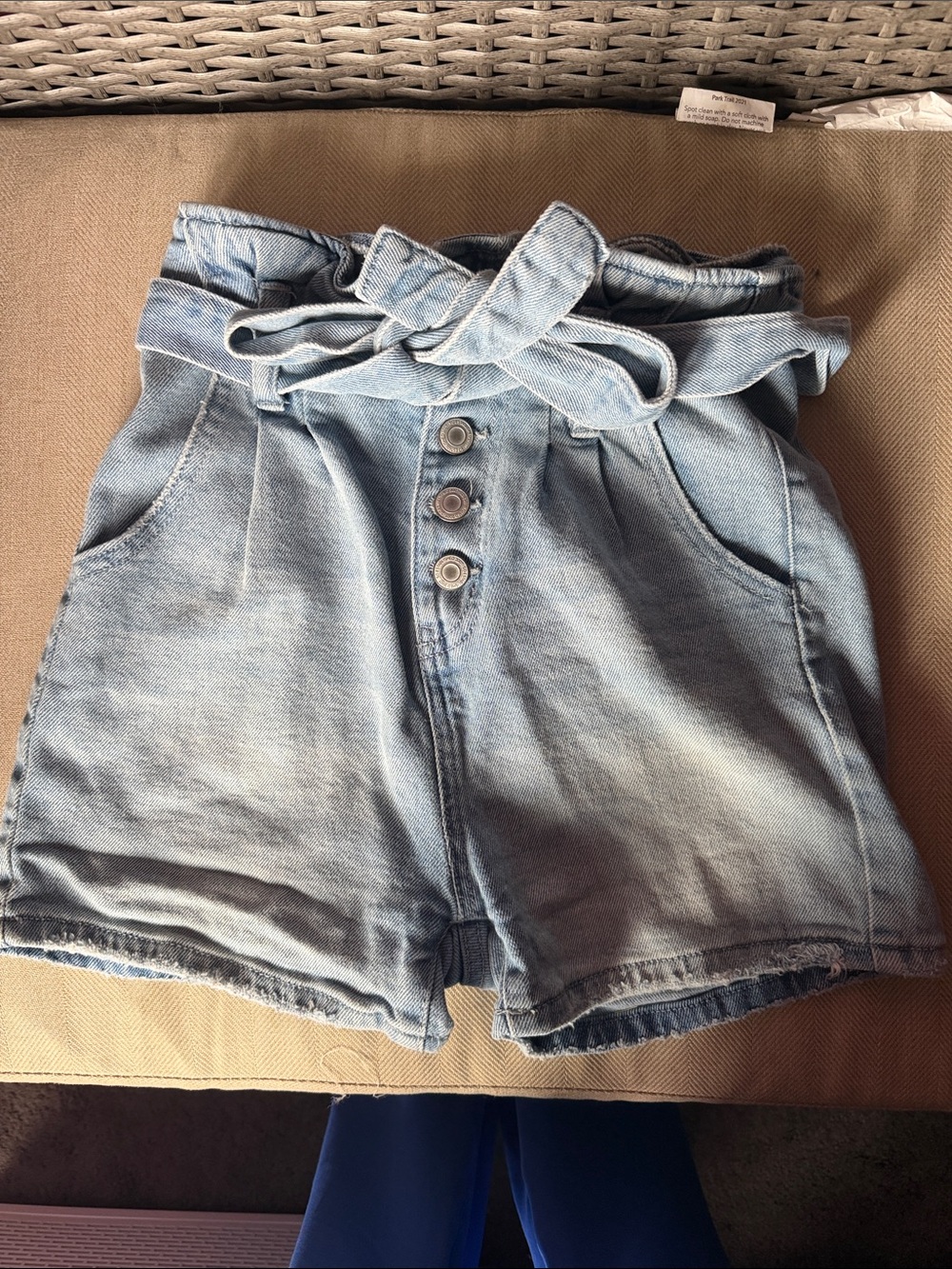 SO Light Blue Denim Paperbag Waist Shorts with Tie